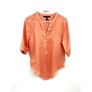 Womens Harve Benard Pure Linen Skipper Collar 3/4 Sleeve Top Front Button Sz M